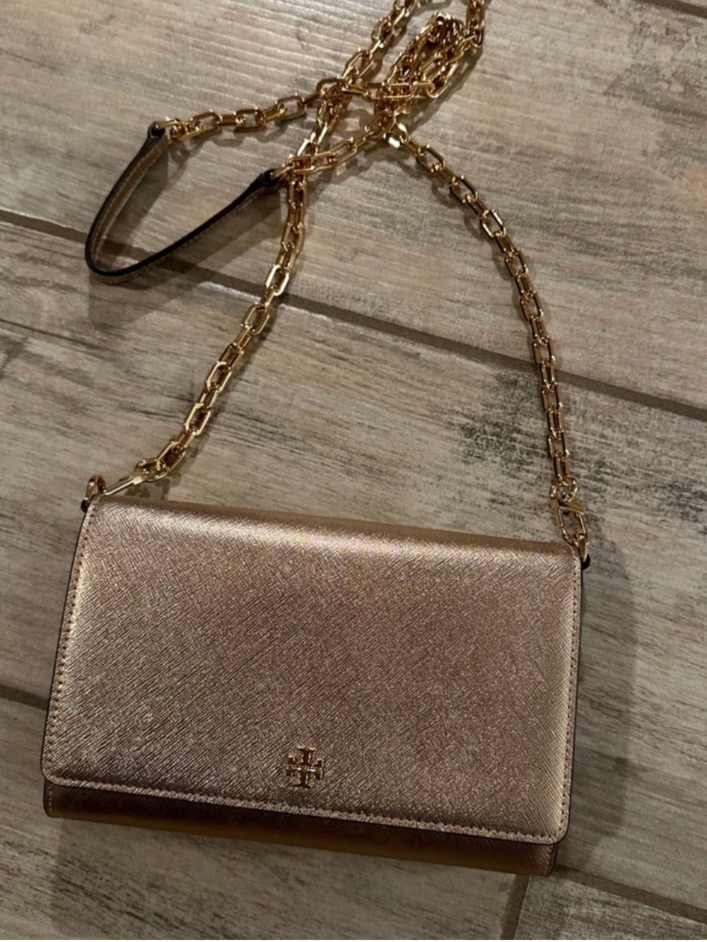 Tory Burch Shimmering Gold Folding Wallet